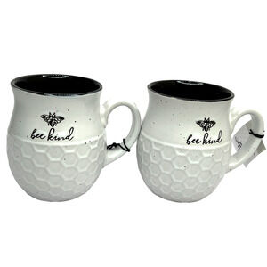 Heartland Hive White/Black 18 oz. Large Coffee Mugs BEE KIND Honeycomb Design.